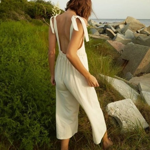 White Cotton Linen Jumpsuit One Size - Picture 4 of 10